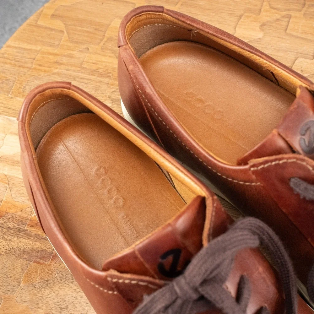 Ecco Soft 7 Shoes Mens Size 10 / EU 44 Brown Leather Lace Up Casual Sneakers